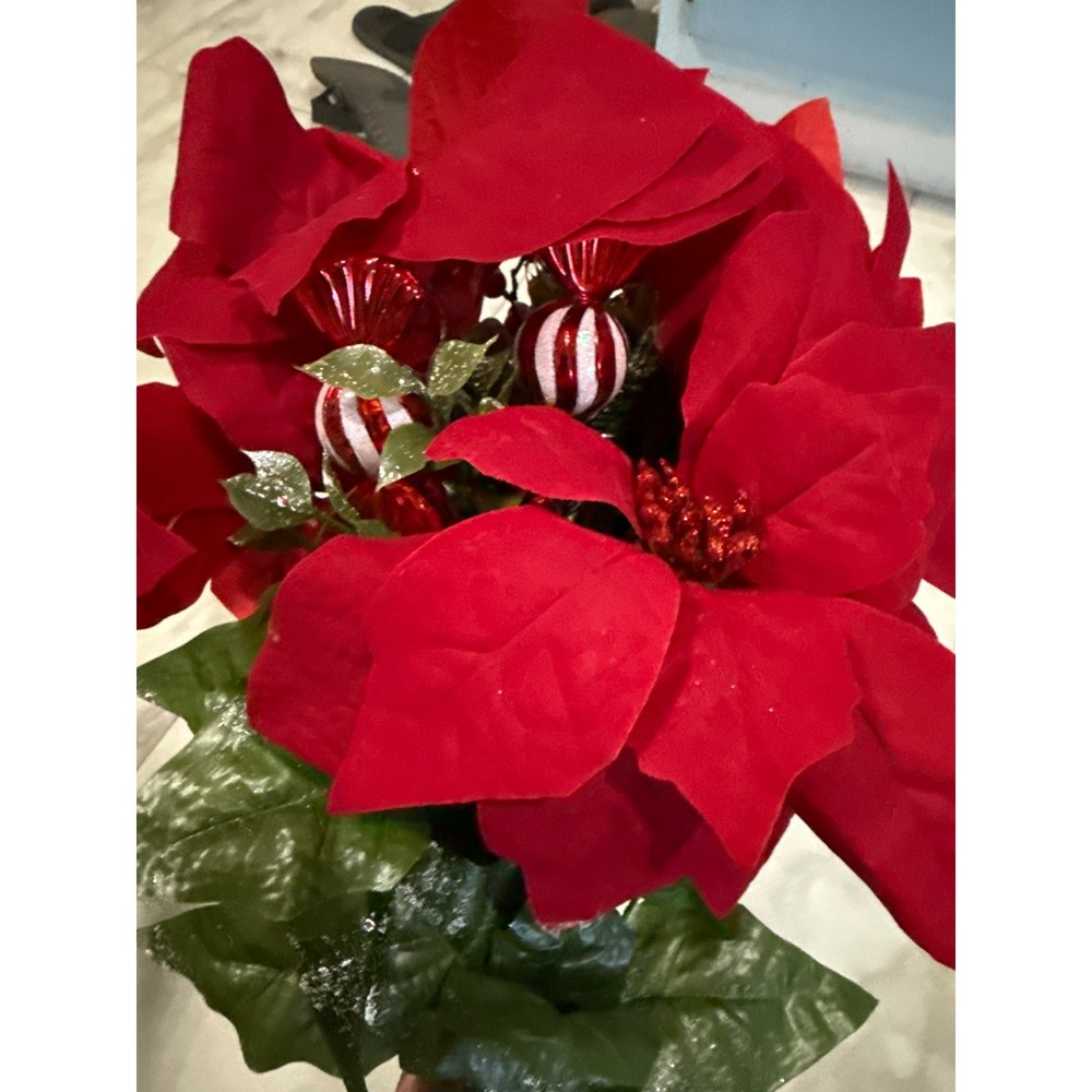 Ashland Christmas Deluxe Bush Red Poinsettia Berry Candy Ornament Floral Pick - Picture 3 of 6